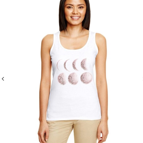 7 Moon Phase White tank Racer Back T-Shirt - Picture 1 of 2